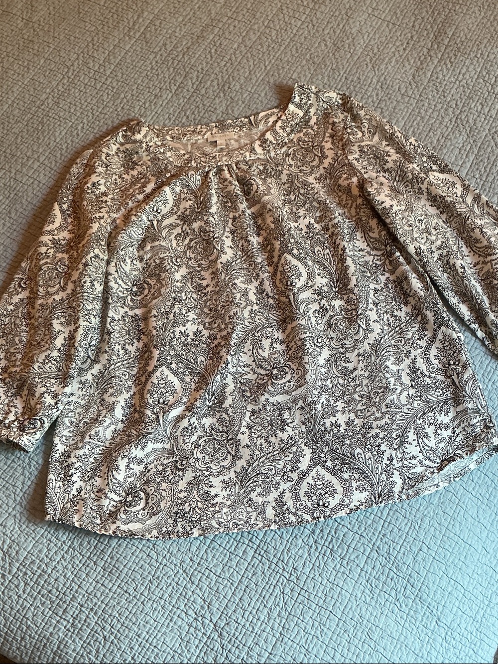 Talbots 100% Cotton Black and White Paisley Blouse